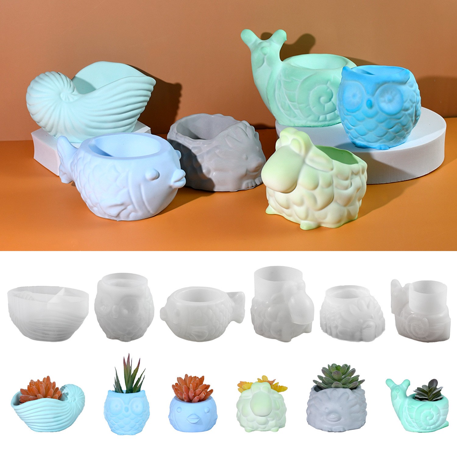Potsticker Mold - 3D цветочный горшок с животными, силиконовая